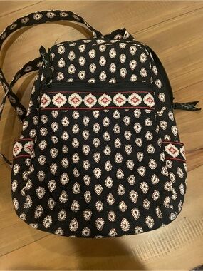 Vera Bradley Black Quilted Backpack with Cream and Red Accents